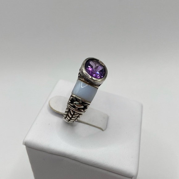 Sterling Silver 925 Purple Amethyst Blue Chalcedony Ring Size 8 - Picture 6 of 12